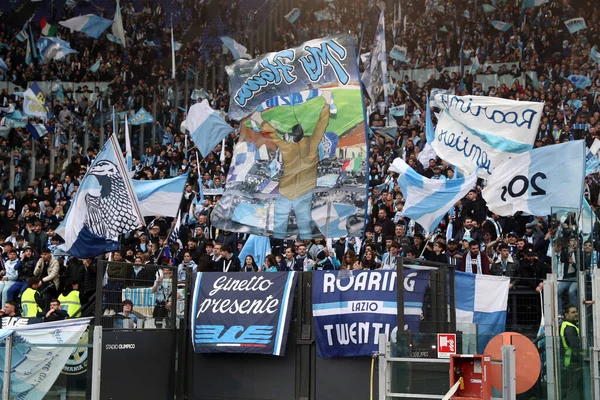 Rome Italië 2023 Lazio Fans Vlaggen Tribune Voor Serie Championship — Stockfoto