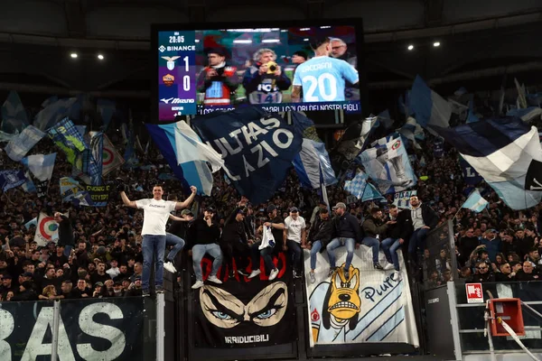 Rome Italië 2023 Lazio Fans Vieren Overwinning Derby Voor Aan — Stockfoto