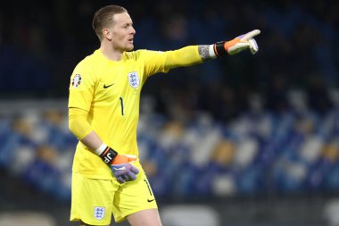Napoli, İtalya 23.03.2023: Ürdün Pickford Uefa Avrupa Kalifiye Ligi 2024 Grubu C Grubu futbol karşılaşması sırasında İtalya 'nın Napoli kentindeki Diego Armando Maradona Stadyumu' nda ITALY-ENGLAND maçı düzenledi..