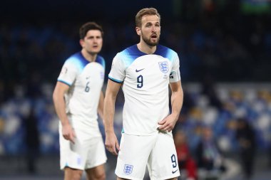 Napoli, İtalya 23.03.2023: Harry Kane, İtalya 'nın Napoli kentindeki Diego Armando Maradona Stadyumu' nda oynanan Uefa Avrupa Kalifiye 2024 C Grubu futbol karşılaşmasında.