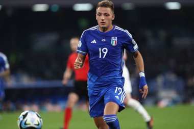 Napoli, İtalya 23.03.2023: Mateo Retegui, İtalya 'nın Napoli kentindeki Diego Armando Maradona Stadyumu' nda oynanan Uefa Avrupa Kalifiye Grubu 2024 C Grubu futbol karşılaşmasında eylem halindedir..