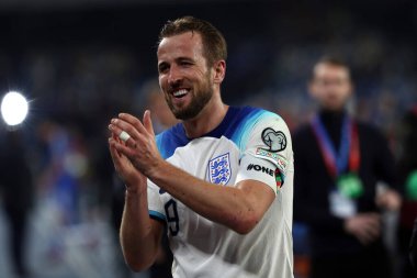 Napoli, İtalya 23.03.2023: Harry Kane (ENGLAND) İtalya 'nın Napoli kentindeki Diego Armando Maradona stadyumunda oynanan Uefa Avrupa Kalifiye Grubu 2024 C Grubu futbol karşılaşmasının galibiyetini kutladı..