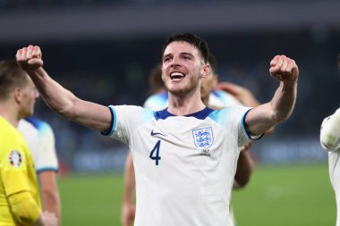 Naples, Italy 23.03.2023: Declan Rice (ENGLAND) celebrate victory at end of the Uefa European Qualifiers 2024 Group C football match between ITALY VS ENGLAND at Diego Armando Maradona stadium in Naples, Italy. clipart