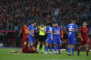 Roma, İtalya 2.04.2023: Serie A 2022 / 2023 şampiyonluk maçında, AS Romanları UC Sampdoria 'ya karşı Roma Olimpiyat Stadyumu, İtalya.