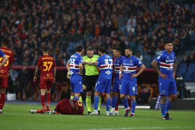 Roma, İtalya 2.04.2023: Serie A 2022 / 2023 şampiyonluk maçında, AS Romanları UC Sampdoria 'ya karşı Roma Olimpiyat Stadyumu, İtalya.