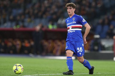 Roma, İtalya 2.04.2023: Flavio Paoletti (Samp) Serie A 2022 / 2023 şampiyonluk maçında, AS Roma ile UC Sampdoria arasında İtalya 'nın başkenti Roma' daki Olimpiyat Stadyumu 'nda oynanan karşılaşma..