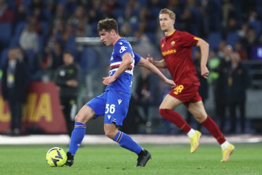 Roma, İtalya 2.04.2023: Flavio Paoletti (Samp) Serie A 2022 / 2023 şampiyonluk maçında, AS Roma ile UC Sampdoria arasında İtalya 'nın başkenti Roma' daki Olimpiyat Stadyumu 'nda oynanan karşılaşma..