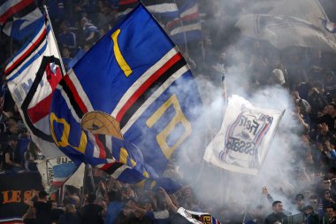 Roma, İtalya 2.04.2023: Serie A 2022 / 2023 şampiyonluk maçında, AS Romanları UC Sampdoria 'ya karşı Roma Olimpiyat Stadyumu, İtalya.