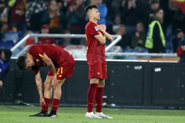 Roma, İtalya 2.04.2023: Stephan EL Shaarawy (AS ROMA) gol attı (3-0) ve İtalya 'nın Roma kentindeki Olimpiyat stadyumunda AS Romanlarına karşı UC Sampdoria arasındaki Serie A 2022 / 2023 şampiyonluk maçında takım olarak kutladı..