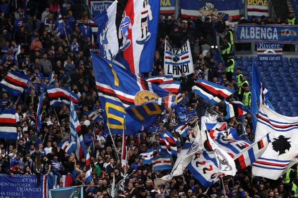 Róma Olaszország 2023 Zászló Sampdoria Támogatók Tanúk Padján Serie 2022 — Stock Fotó