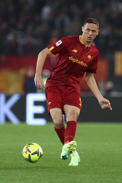 stock image Rome, Italy 2.04.2023: Nemanja Matic (AS ROMA) in action during the Serie A 2022/2023 championship soccer match, day 28, between AS Roma vs UC Sampdoria at Olympic stadium in Rome, Italy.