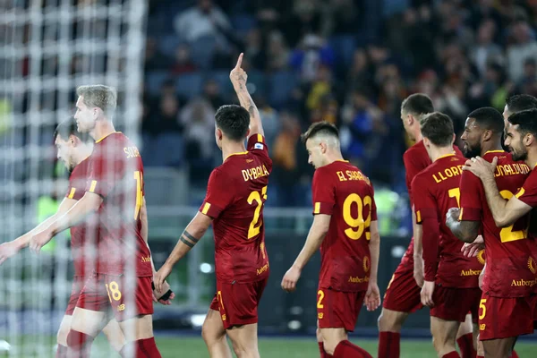 Řím Itálie 2023 Paulo Dybala Roma Gól Oslavit Týmem Serie — Stock fotografie