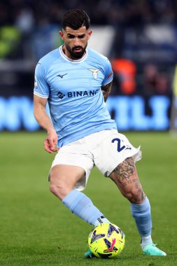 Roma, İtalya 08.04.2023: Elseid Hysaj (Lazio) Serie A 2022 / 2023 şampiyonluk maçında, 29. Gün, SS Lazio ile FC Juventus Torino arasındaki Olimpiyat Stadyumu, İtalya.