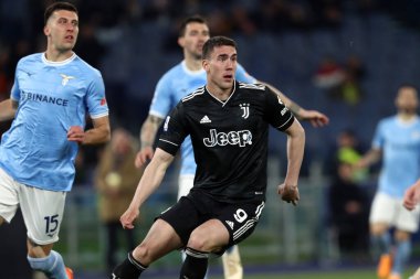 Roma, İtalya 08.04.2023: Dusan Vlahoviç (Juventus) Serie A 2022 / 2023 şampiyonluk maçında, 29. Gün, SS Lazio FC Juventus Torino 'ya karşı Roma Olimpiyat Stadyumu' nda oynanan karşılaşma..