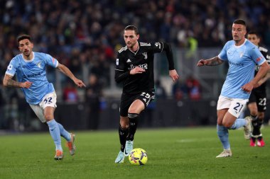 Roma, İtalya 08.04.2023: Adrien Rabiot (Juventus) Serie A 2022 / 2023 şampiyonluk maçında, 29. Gün, SS Lazio ile FC Juventus Torino arasındaki Olimpiyat Stadyumu, İtalya.