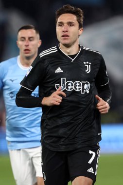 Roma, İtalya 08.04.2023: Federico Chiesa (Juventus) Serie A 2022 / 2023 şampiyonluk maçında SS Lazio ile FC Juventus Torino arasında İtalya 'nın başkenti Roma' daki Olimpiyat Stadyumu 'nda oynanan karşılaşma..