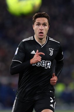 Roma, İtalya 08.04.2023: Federico Chiesa (Juventus) Serie A 2022 / 2023 şampiyonluk maçında SS Lazio ile FC Juventus Torino arasında İtalya 'nın başkenti Roma' daki Olimpiyat Stadyumu 'nda oynanan karşılaşma..