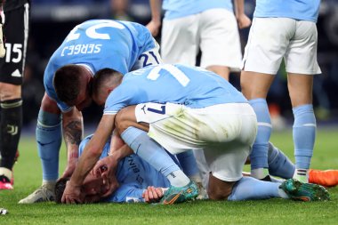 Roma, İtalya 08.04.2023: Nicolo Casale (Lazio) Serie A 2022 / 2023 şampiyonluk maçında sakatlandı, 29 gün sonra SS Lazio FC Juventus Torino 'ya karşı Roma Olimpiyat Stadyumu' nda oynandı..
