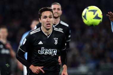 Roma, İtalya 08.04.2023: Federico Chiesa (Juventus) Serie A 2022 / 2023 şampiyonluk maçında SS Lazio ile FC Juventus Torino arasında İtalya 'nın başkenti Roma' daki Olimpiyat Stadyumu 'nda oynanan karşılaşma..