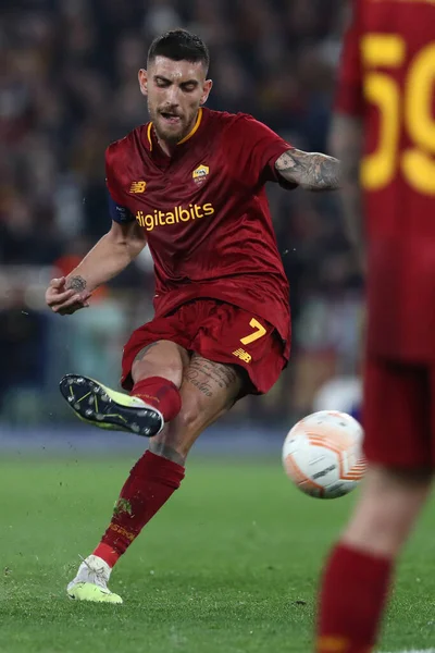 Řím Itálie 2023 Lorenzo Pellegrini Romů Akci Během Fotbalového Utkání — Stock fotografie