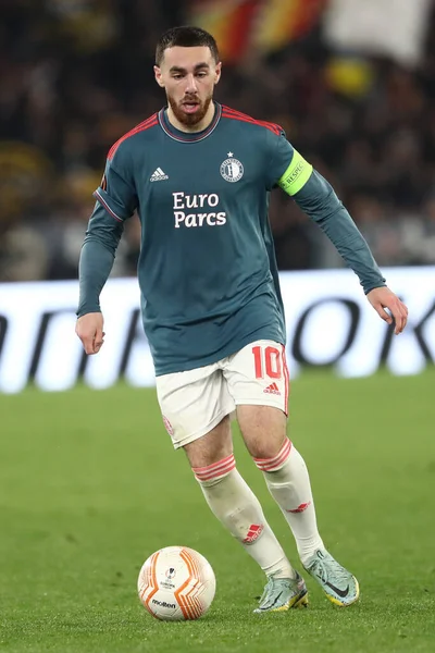 stock image Rome, Italy 20.04.2023: Orkun Kokcu of Feyenoord in action during the Uefa Europa League 2023 football match, quarter finals, AS Roma vs Feyenoord  at Olympic stadium in Rome, Italy.