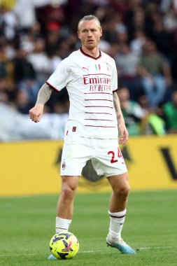 Roma, İtalya 29.04.2023: Simon Kjaer (Milan) Serie A 2022 / 2023 futbol karşılaşması sırasında, 32. gün, AS ROMA ile AC MILAN arasında İtalya 'nın başkenti Roma' daki Olimpiyat stadyumunda oynanan karşılaşma.