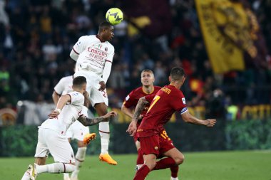 Roma, İtalya 29.04.2023: Pierre Kalulu (Milan) Serie A 2022 / 2023 futbol karşılaşması sırasında, 32. gün, AS ROMA ile AC MILAN arasındaki Roma Olimpiyat Stadyumu, İtalya.