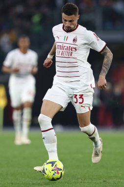 Roma, İtalya 29.04.2023: Kruniç (Milan), İtalya 'nın başkenti Roma' daki Olimpiyat stadyumunda AS ROMA 'ya karşı AC MILAN arasındaki Serie A 2022 / 2023 futbol karşılaşmasında eylem halindedir..