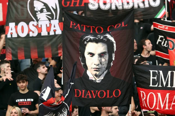 Rome Italië 2023 Ventilatoren Van Milaan Tribune Voor Voetbalwedstrijd Serie — Stockfoto