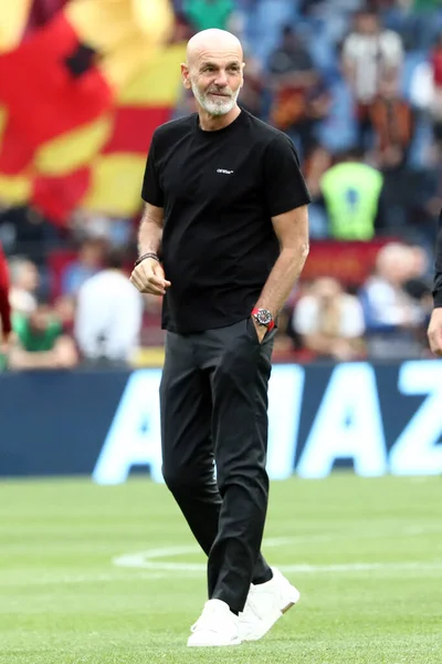 Рим Італія 2023 Тренер Стефано Піолі Мілан Перед Футбольним Матчем — стокове фото