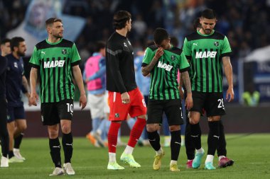 Roma, İtalya 03.05.2023: Serie A 2022 / 2023 futbol maçının sonunda Sassuolo oyuncularını hayal kırıklığına uğrattı, 33. gün, SS Lazio ile Sassuolo arasındaki Roma Olimpiyat Stadyumu, İtalya.