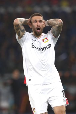 Roma, İtalya 11.05.2023: UEFA EUROPA LEAGUE 2022 / 2023 tarihinde, yarı final maçında AS Romanlar Bayer 04 Leverkusen 'e karşı Roma, İtalya' daki Olimpiyat stadyumunda.
