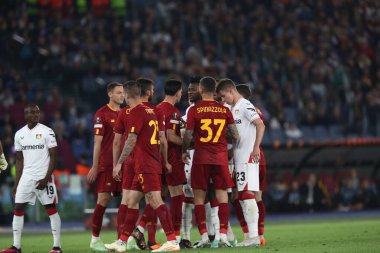 Roma, İtalya 11.05.2023: UEFA EUROPA LEAGUE 2022 / 2023 tarihinde, yarı final maçında AS Romanlar Bayer 04 Leverkusen 'e karşı Roma, İtalya' daki Olimpiyat stadyumunda.