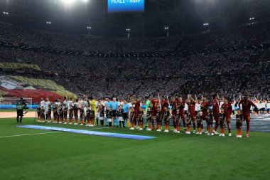 Budapeşte, Macaristan: 31.05.2023: UEFA Avrupa Ligi finalinde Romanlar ve Sevilla, Sevilla FC ile AS Romanlar arasında Hungar 'daki Puskas Arena' da oynanan 2023 Avrupa Ligi karşılaşmasında