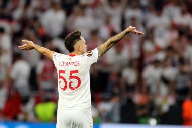 Budapeşte, Macaristan: 31.05.2023: Hungar 'daki Puskas Arena' da Sevilla FC ile AS Romanlar arasında oynanan UEFA Avrupa Ligi 2023 maçında Ocampos