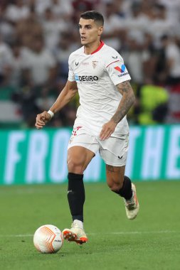 Budapest, Hungary: 31.05.2023: Erik Lamela of Seville in action during the Final UEFA Europa League 2023  match between Sevilla FC vs AS Roma at Puskas Arena of Budapest in Hungar clipart