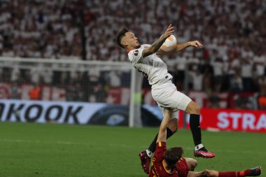 Budapeşte, Macaristan: 31.05.2023: Lucas Ocampos Avrupa Ligi Finali 2023 Sevilla FC ile AS Romanlar arasında Hungar 'daki Puskas Arena' da oynanan karşılaşma