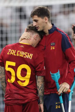 Budapeşte, Macaristan: 31.05.2023: Hungar 'daki Puskas Arena' da Sevilla FC ile AS Romanlar arasında oynanan final Avrupa Ligi 2023 karşılaşmasında Nicola Zalewski 'yi hayal kırıklığına uğratmak