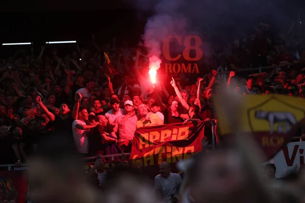 Budapest Hongarije 2023 Roma Fans Getuigenbank Tijdens Finale Van Uefa — Stockfoto