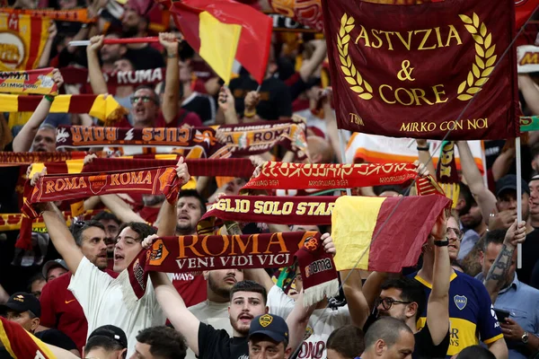 Budapest Hungary 2023 Roma Fans Scarf Stan Final Uefa Europa — Stock Photo, Image