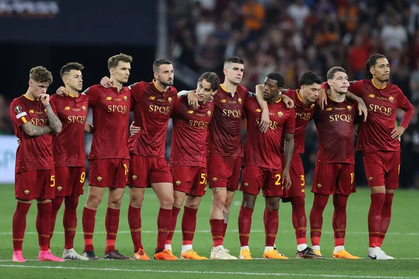 Будапешт Угорщина 2023 Рома Команда Чекає Пенальті Фіналі Ліги Європи — стокове фото
