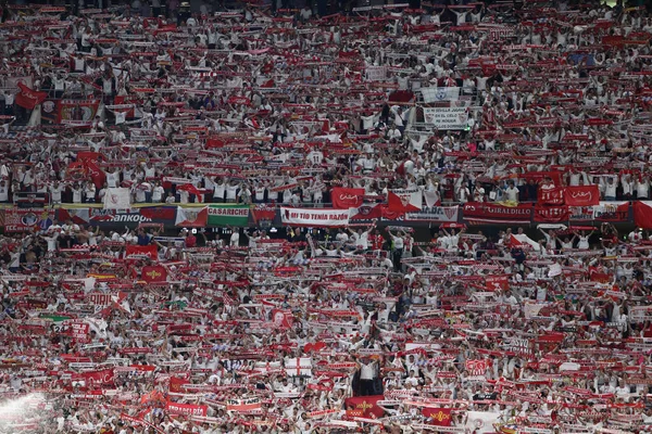 Budapest Hungary 2023 Siviglia Fans Stand Final Uefa Europa League — Stock Photo, Image
