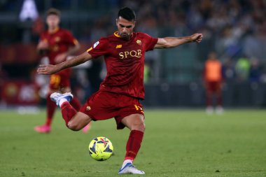 Roma, İtalya 4.06.2023: Mehmet Çelik (AS ROMA) Serie A 2022 / 2023 futbol karşılaşması sırasında, İtalya 'nın başkenti Roma' daki Olimpiyat Stadyumu 'nda AS Roman - Spezia Calcio 2008.