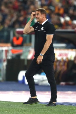 Roma, İtalya 4.06.2023: Leonardo Semplici Serie A 2022 / 2023 futbol karşılaşmasında, AS Romanları Spezia Calcio 2008 ile İtalya 'nın başkenti Roma' daki Olimpiyat Stadyumu 'nda karşılaştı..
