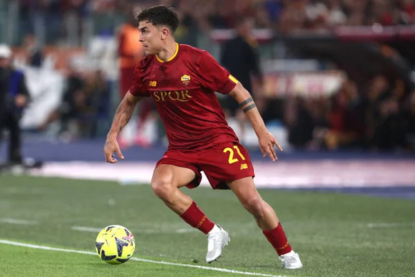 stock image Rome, Italy 4.06.2023: Paulo Dybala (AS ROMA)  in action during the Serie A 2022/2023 soccer match, day 36, between AS Roma vs Spezia Calcio 2008 at Olympic stadium in Rome, Italy.