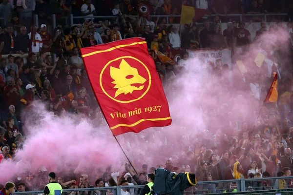 Rome Italië 2023 Roma Vlag Tribune Tijdens Voetbalwedstrijd Serie 2022 — Stockfoto