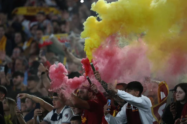 Rome Italy 2023 Yellow Red Smoke Bombs Grandstand End Serie — Stock Photo, Image