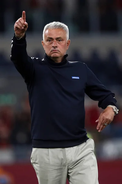 Rome Italie 2023 Jose Mourinho Coach Manager Roma Salue Les — Photo