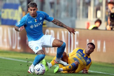 Frosinone, İtalya 19.08.2023: İtalya Serie A 2023 / 2024 futbol maçının 1. gününde Frosinone ile Napoli Calcio arasında Frosinone, İtalya 'daki Benito Stirpe Stadyumu' nda maç var..
