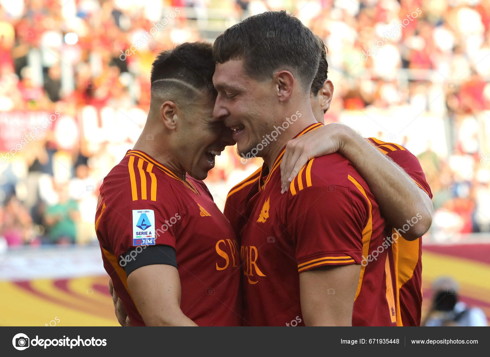 Rome Italy 2023 Andrea Belotti Roma Score Goal Celebrate Team